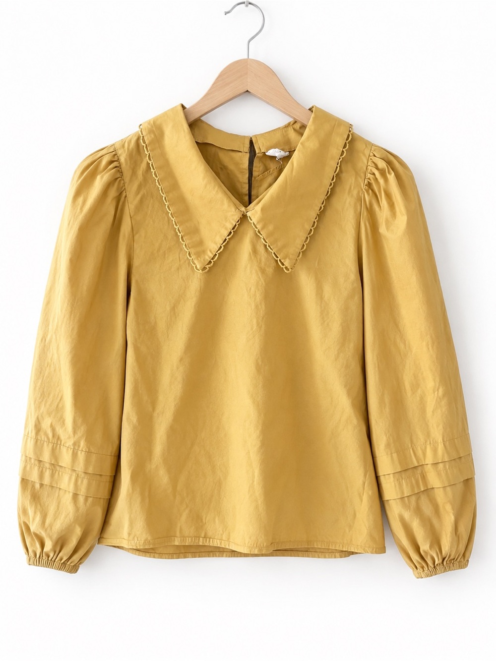 a.n.a Mustard Yellow Puff Sleeve Blouse with Scalloped Peter Pan Collar